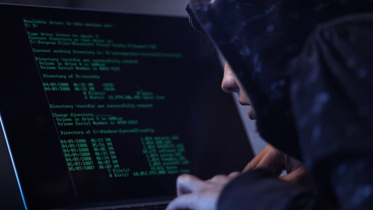 Hacker de computador em algoritmos de software de digitação de camisa com capuz e roubar dados da rede de computadores no laptop. Golpe do PIX Errado